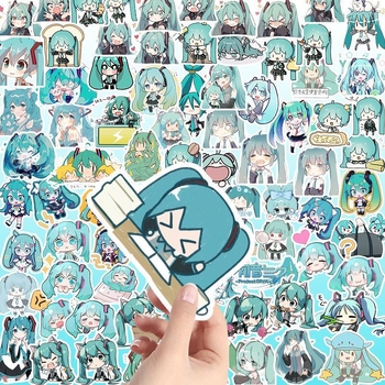 Lipdukų rinkinys Hatsune Miku – piešinio stilius, 100 vnt. aukštos raiškos unikalūs dizainai dekoruoti telefoną, iPad ir kompiuteriui