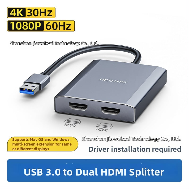 Type-C į Dual HDMI docking stotį, 1–2 HDMI išvestys, 21Gbps perdavimo sparta, 0,2 m kabelis