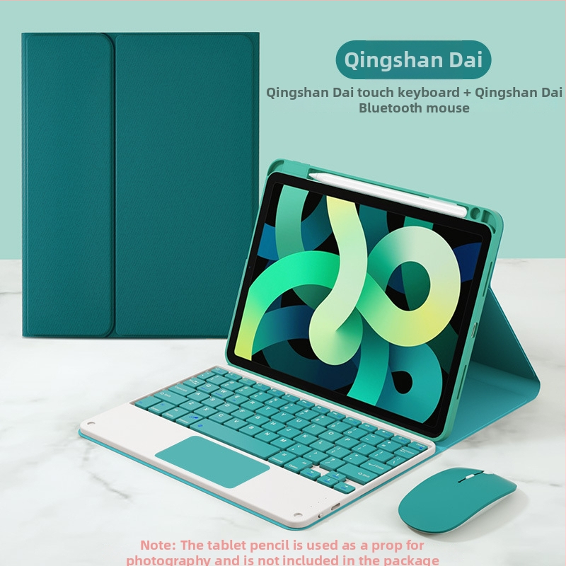 Bluetooth klaviatūros dėklas su lietimui skirta plokšte ir pieštuko kišete; Medžiaga: silikonas, odos įspūdžio dizainas, šilumos sklaida, atsparumas dėvėjimuisi, kritimo atsparumas