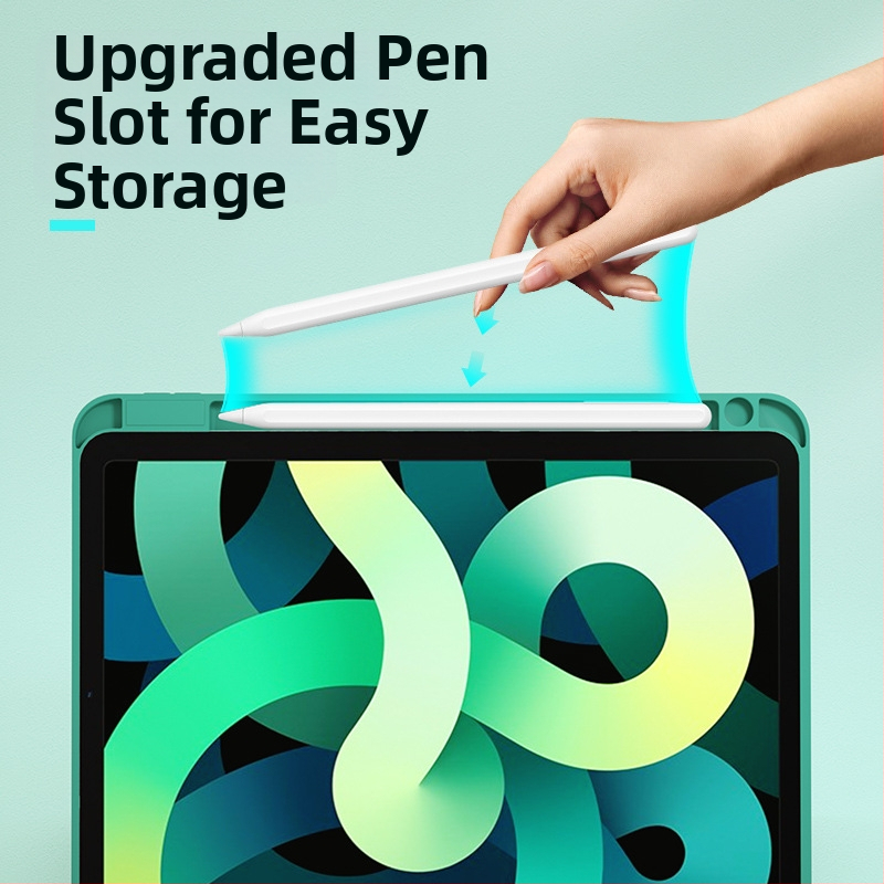 Bluetooth klaviatūros dėklas su lietimui skirta plokšte ir pieštuko kišete; Medžiaga: silikonas, odos įspūdžio dizainas, šilumos sklaida, atsparumas dėvėjimuisi, kritimo atsparumas