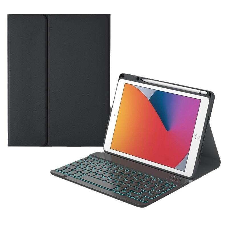 Bluetooth klaviatūros dėklas su lietimui skirta plokšte ir pieštuko kišete; Medžiaga: silikonas, odos įspūdžio dizainas, šilumos sklaida, atsparumas dėvėjimuisi, kritimo atsparumas