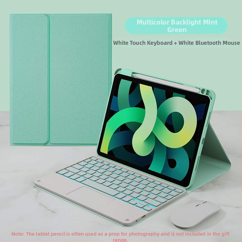 Bluetooth klaviatūros dėklas su lietimui skirta plokšte ir pieštuko kišete; Medžiaga: silikonas, odos įspūdžio dizainas, šilumos sklaida, atsparumas dėvėjimuisi, kritimo atsparumas