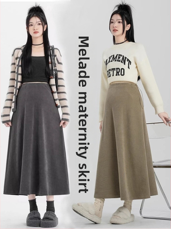 Trudničarska A-linijska midi suknja za jesen/zimu, jednobojna, poliester-spandeks (95/5), elegantan uredski stil