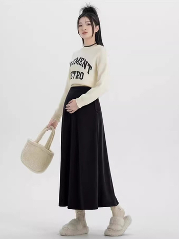 Trudničarska A-linijska midi suknja za jesen/zimu, jednobojna, poliester-spandeks (95/5), elegantan uredski stil