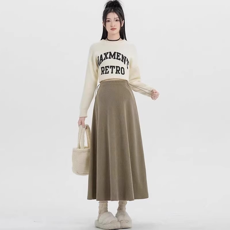 Trudničarska A-linijska midi suknja za jesen/zimu, jednobojna, poliester-spandeks (95/5), elegantan uredski stil