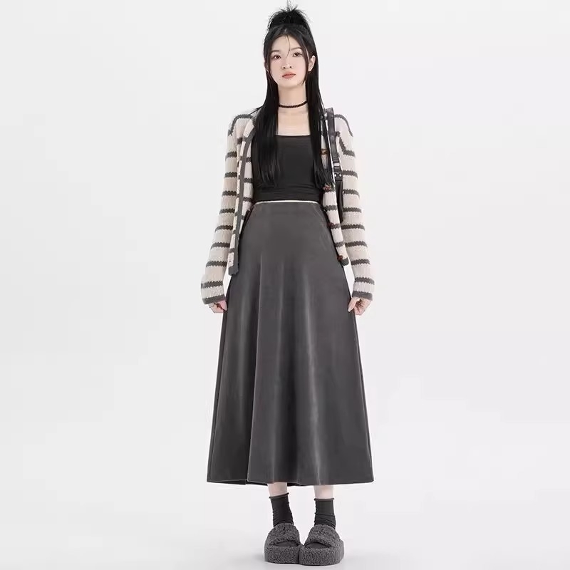 Trudničarska A-linijska midi suknja za jesen/zimu, jednobojna, poliester-spandeks (95/5), elegantan uredski stil