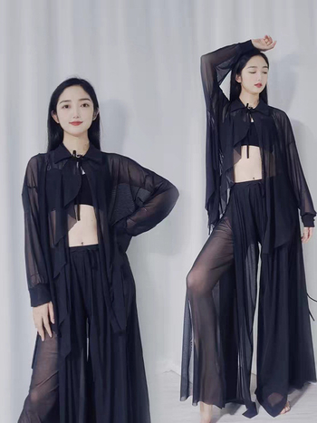 Vēdera dejas praktiskais kostīms, brīvs tīkla komplekts 4 daļas, ādai draudzīgs, poliesteris 30–50% galvenajā un sekundārajā audumā, 2025. gada vasara