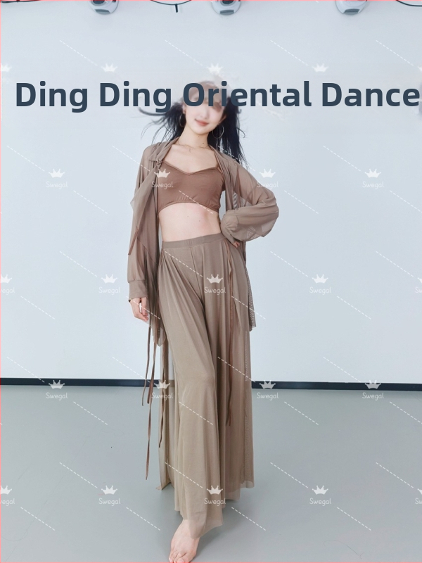 Vēdera dejas praktiskais kostīms, brīvs tīkla komplekts 4 daļas, ādai draudzīgs, poliesteris 30–50% galvenajā un sekundārajā audumā, 2025. gada vasara