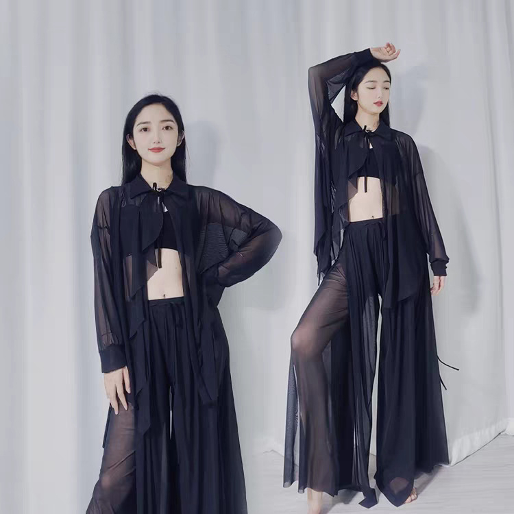 Vēdera dejas praktiskais kostīms, brīvs tīkla komplekts 4 daļas, ādai draudzīgs, poliesteris 30–50% galvenajā un sekundārajā audumā, 2025. gada vasara