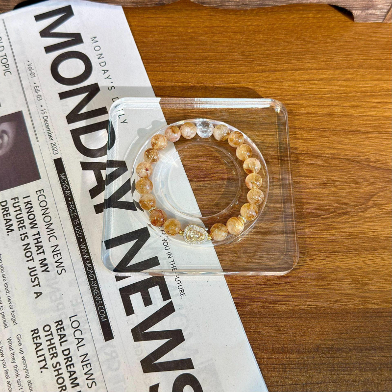 Narukvica od citrina, bakrena legura, bez bočnih kamenja, lagani luksuzni stil