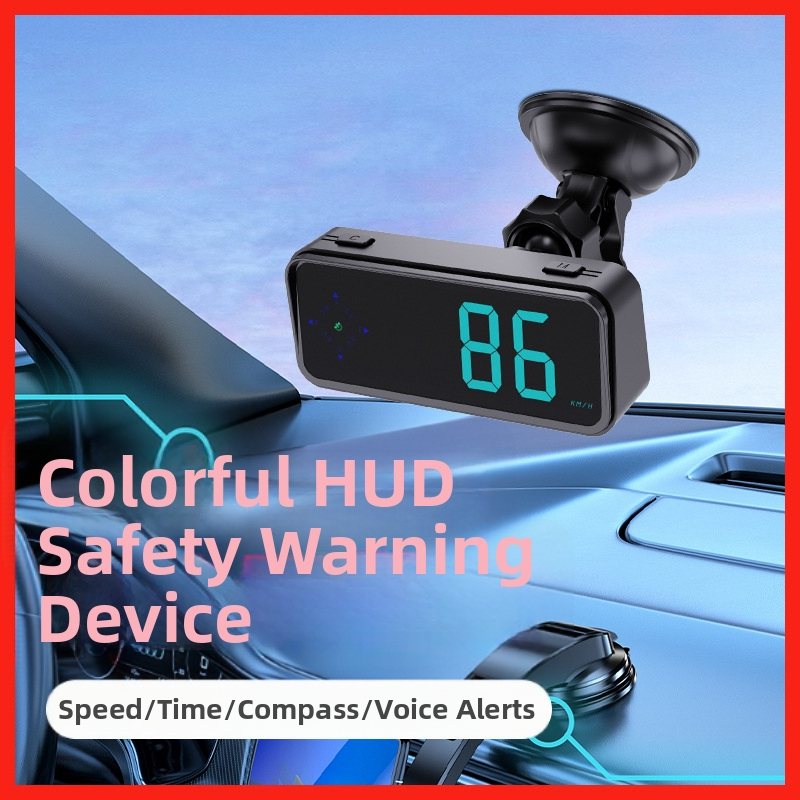 Automašīnas HUD ekrāns ar skaņas brīdinājumiem par radar detektoru, GPS kompasu un ātruma mērītāju; Modelis V12, ABS, USB barošana, svars 120 g