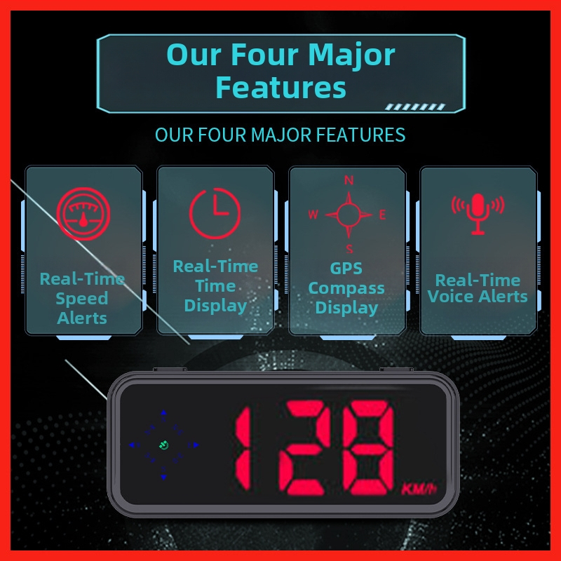 Automašīnas HUD ekrāns ar skaņas brīdinājumiem par radar detektoru, GPS kompasu un ātruma mērītāju; Modelis V12, ABS, USB barošana, svars 120 g