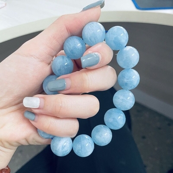 Narukvica od prirodnog akvamarina s velikim kuglicama, polirana, unisex, jednostavan geometrijski dizajn