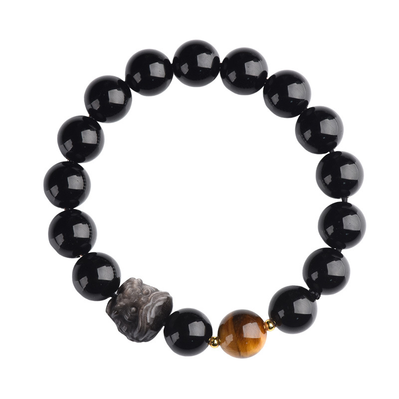 Veleprodajna prirodna obsidijanska narukvica s lavljim motivom za muškarce, godina zodijaka, novi kineski stil, nacionalni trend, kulturna narukvica s perlicama
