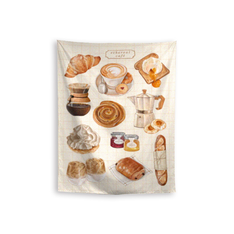 Zidna tapiserija – motiv doručak i kafa, pravokutna poliester tkanina, digitalni termotransfer tisak, moderni minimalistički stil