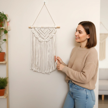 Boemski ručno tkan goblen s resama, nepravilan oblik; Poliester 81–90%, Pamuk 20%