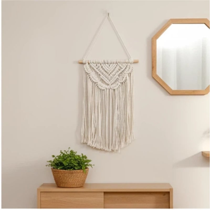 Boemski ručno tkan goblen s resama, nepravilan oblik; Poliester 81–90%, Pamuk 20%