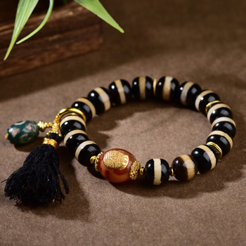 Brățară Dzi cu incrustare de argint 925, mărgele de agat, mărgele Buddha pe un singur șir, unisex, stil sofisticat