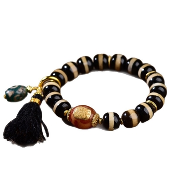 Brățară Dzi cu incrustare de argint 925, mărgele de agat, mărgele Buddha pe un singur șir, unisex, stil sofisticat