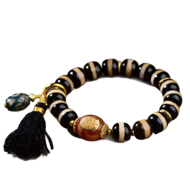 Brățară Dzi cu incrustare de argint 925, mărgele de agat, mărgele Buddha pe un singur șir, unisex, stil sofisticat