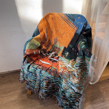 Tapiserie nordică inspirată de Vincent van Gogh pentru canapea, dreptunghiulară, peisaj, țesută la mașină, 60% poliester / 40% bumbac, lavabilă la mașină