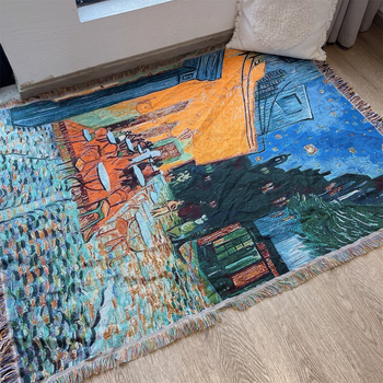 Tapiserie nordică inspirată de Vincent van Gogh pentru canapea, dreptunghiulară, peisaj, țesută la mașină, 60% poliester / 40% bumbac, lavabilă la mașină