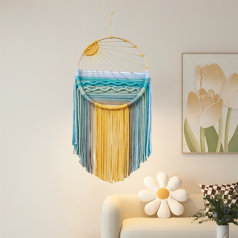 Tapiserie boemă din bumbac – țesută manual, decor pentru perete, formă pătrată