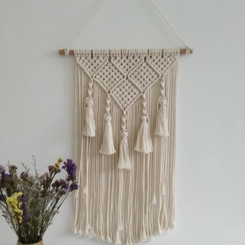 Boemski ručno tkan goblen od pamuka s resicama, zidni ukras u nordijskom stilu, pravokutni oblik, postotak pamuka 81–90%, geometrijska apstrakcija