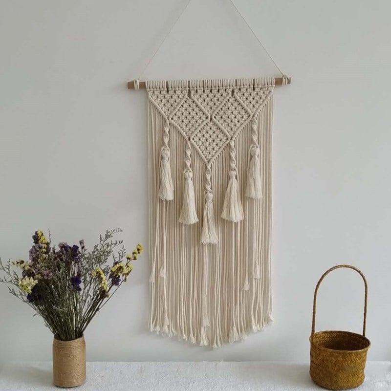 Boemski ručno tkan goblen od pamuka s resicama, zidni ukras u nordijskom stilu, pravokutni oblik, postotak pamuka 81–90%, geometrijska apstrakcija