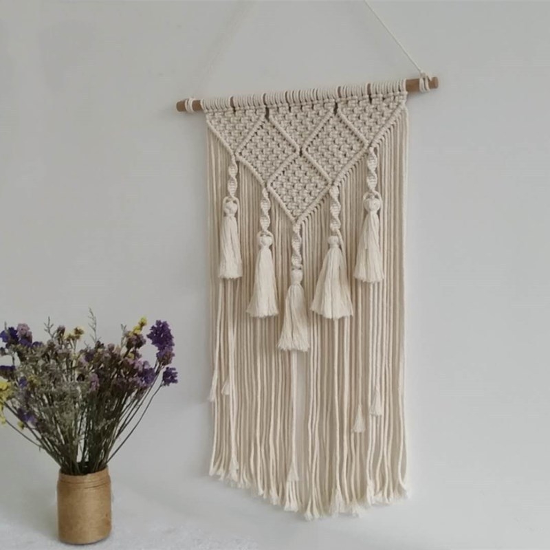 Boemski ručno tkan goblen od pamuka s resicama, zidni ukras u nordijskom stilu, pravokutni oblik, postotak pamuka 81–90%, geometrijska apstrakcija