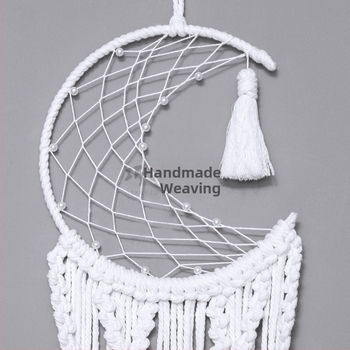 Kruhový gobelín v škandinávskom štýle, ručne tkaný bavlnený povraz, motív Slnko-Mesiac-Hviezdy, dekor na stenu