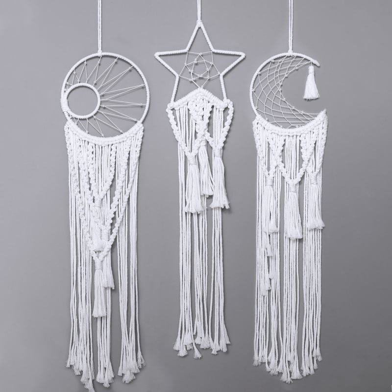 Gobeljn u skandinavskom stilu, kružni, ručno tkan pamuk konac, motiv Sunce-Mjesec-Zvijezda, zidna dekoracija