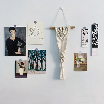 Ručni pamučni goblen s mrežastim džepom; boemski nordijski stil za zidnu dekoraciju.