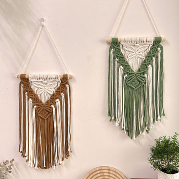 Boemska zidna tapiserija - ručno tkana pamukovim užetom, zidna viseća s resama