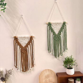 Boemska zidna tapiserija - ručno tkana pamukovim užetom, zidna viseća s resama