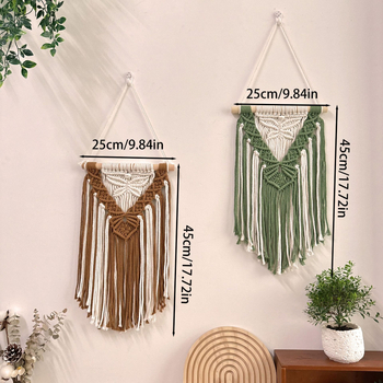 Boemska zidna tapiserija - ručno tkana pamukovim užetom, zidna viseća s resama