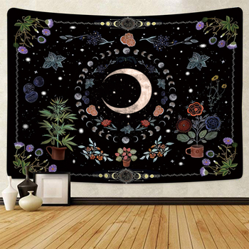 Goblen s motívom biljaka i cvijeća, geometrijski apstraktan uzorak, pravokutni oblik, poliester vlakna, strojno pranje