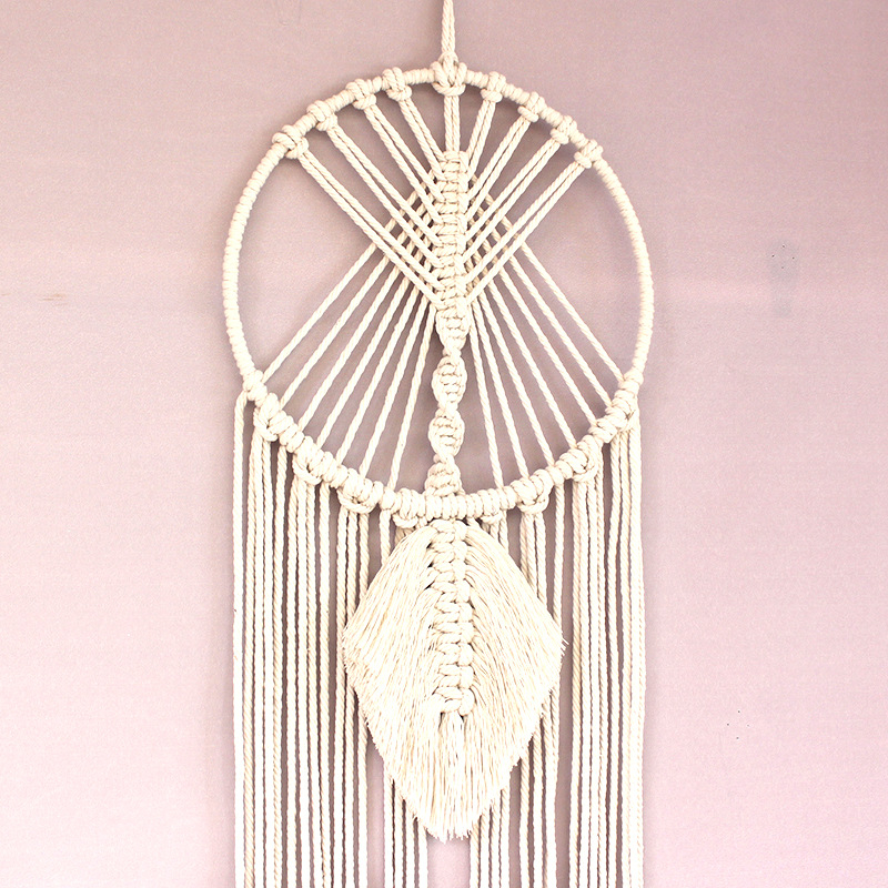 Zidni tapiser — ručno tkan od pamukovog užeta, uzorak lišća, pravokutni oblik