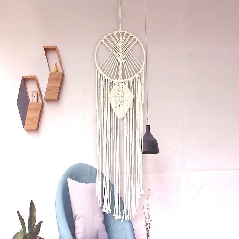 Zidni tapiser — ručno tkan od pamukovog užeta, uzorak lišća, pravokutni oblik