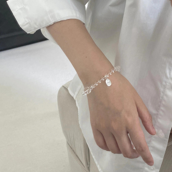 Brățară din argint sterling 925 cu cristal alb natural, electroplacată, design geometric, pentru femei