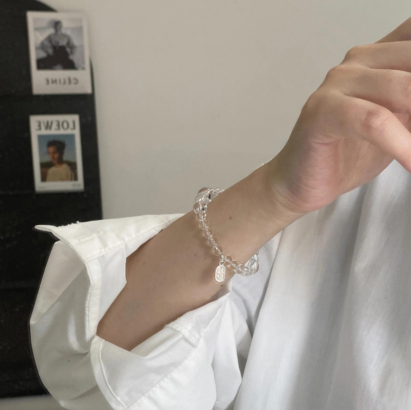 Brățară din argint sterling 925 cu cristal alb natural, electroplacată, design geometric, pentru femei