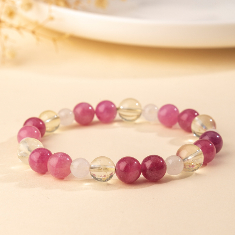 Narukvica od prirodnog ružičastog kristala, bez bočnih kamenova, Xinjiang podrijetlo, certifikat