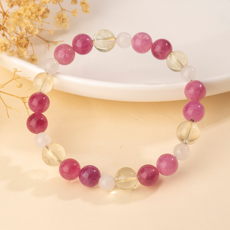 Narukvica od prirodnog ružičastog kristala, bez bočnih kamenova, Xinjiang podrijetlo, certifikat