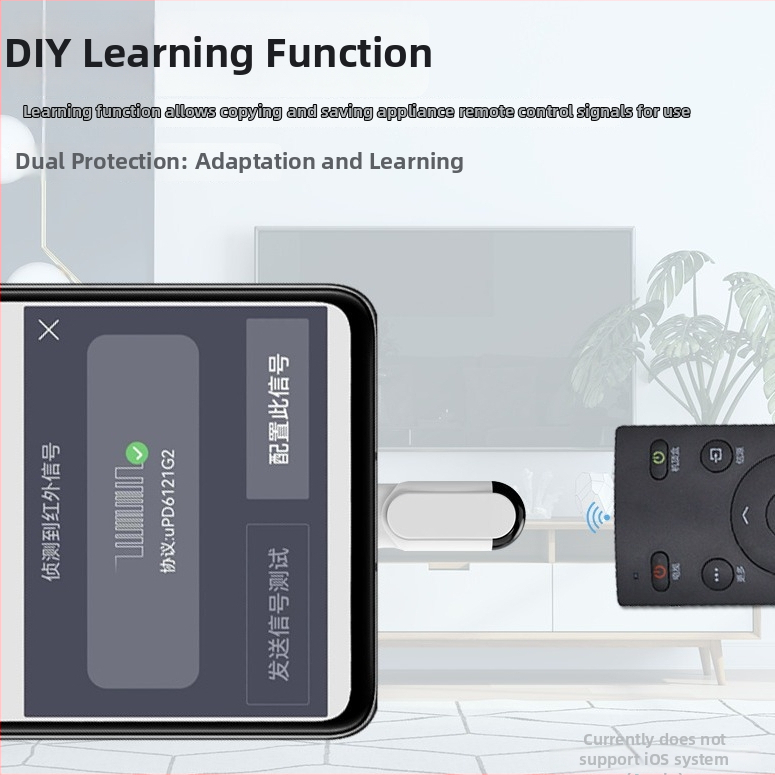 R-05 Infrasarkanais tālvadības pults viedtālrunim ar mācīšanās funkciju — Saskarne Type-C/Micro-USB/Lightning; Diapazons 5–12 m; Saderīgs ar Android/IOS
