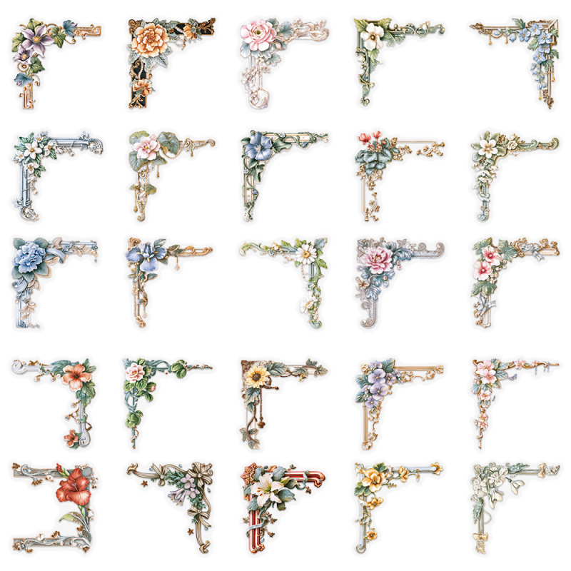 Chen Shuo Αυτοκόλλητα Λουλουδάτων Φωτογραφικών Καδρά, 50 τεμ, Διαφανές PET, Ρετρό Στυλ, Εκτύπωση, για Θήκες Κινητών και Μπουκάλια Νερού