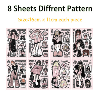 8 lakštų lipdukų rinkinys DIY dienoraščiui ir telefono dėklo dekoravimui; prekės ženklas Tu; medžiaga: PVC lipdukai; stilius: piešiniai; procesas: lipinimas ir spausdinimas