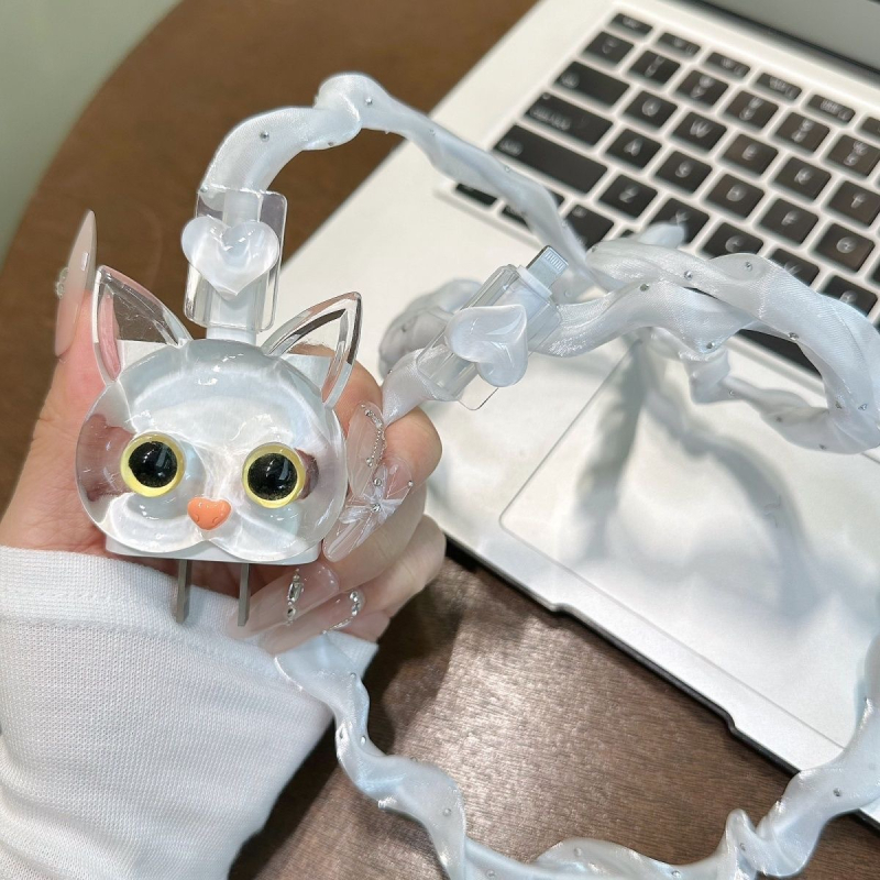 TPU комплект за iPhone 20W зарядно с предпазен калъф и 1,4 m кабел за данни (Модел 012, Карикатурна котка със сърце)