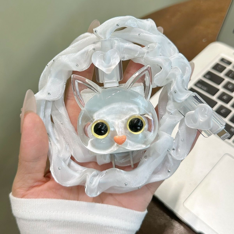 TPU комплект за iPhone 20W зарядно с предпазен калъф и 1,4 m кабел за данни (Модел 012, Карикатурна котка със сърце)