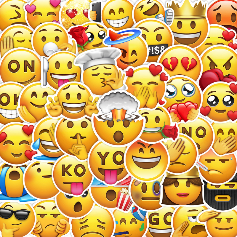 52 gab. karikatūru emoji uzlīmju komplekts telefonam un planšetēm – PVC drukātas uzlīmes