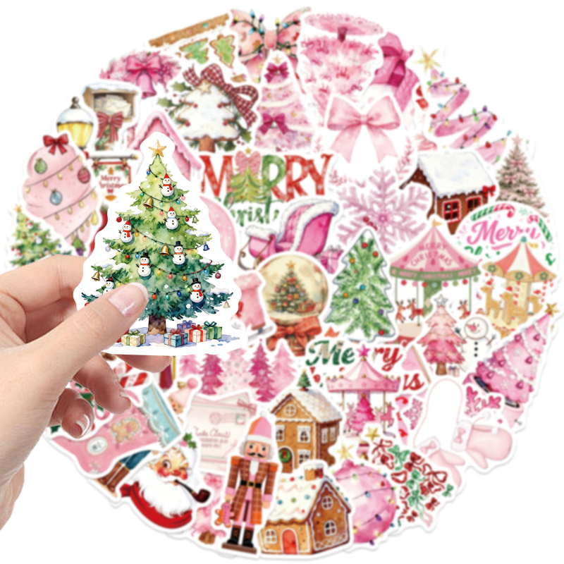 Painted Crow 50 φύλλα DIY χριστουγεννιάτικα αυτοκόλλητα για θήκη κινητού και αποσκευών – αδιάβροτη εκτύπωση, καλλιτεχνικό στυλ κινουμένων σχεδίων